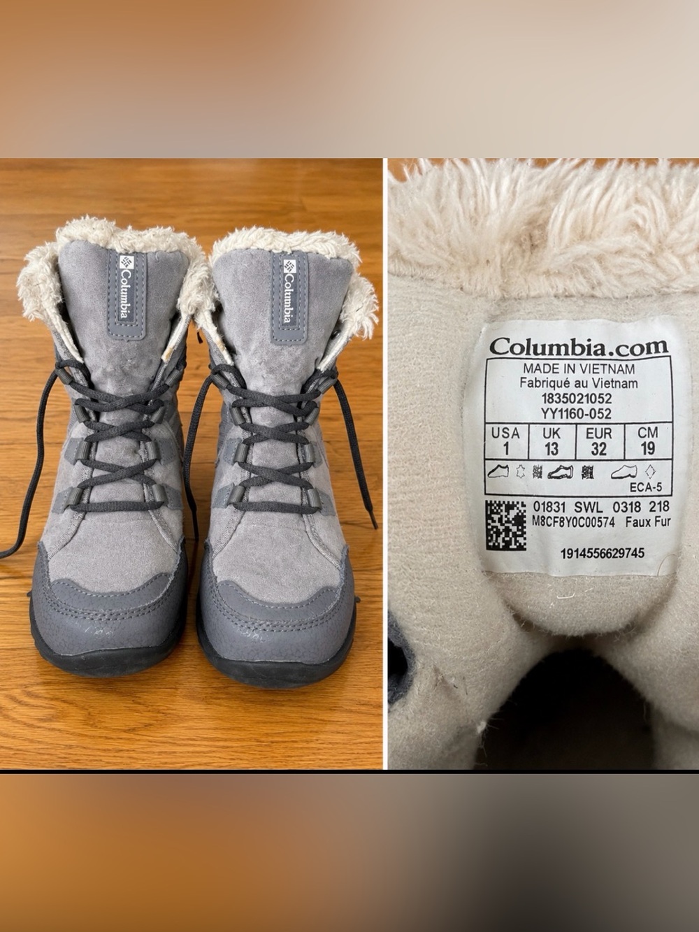 Columbia Kids Gray Lace-Up Faux Fur Winter Boots